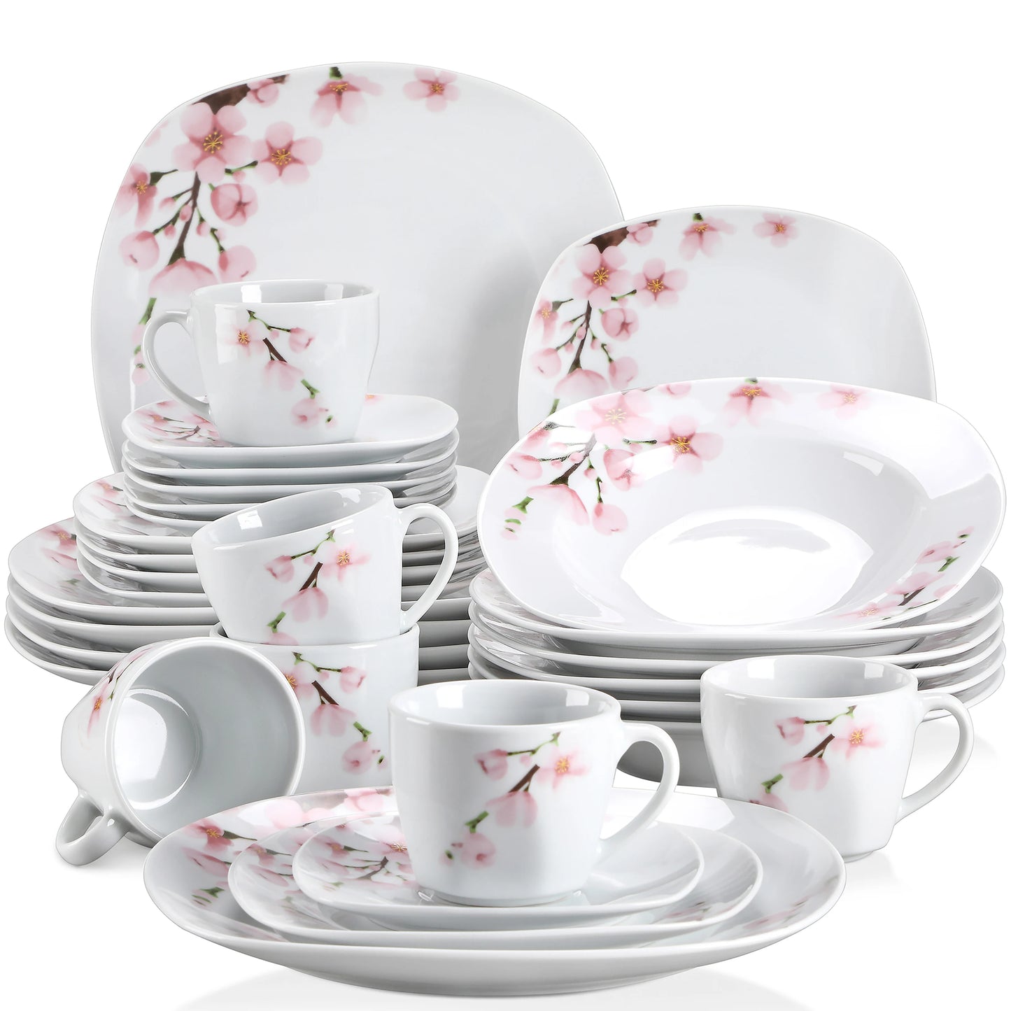 MALACASA 30-Piece Porcelain Dinnerware Set Floral Dinnerware Service For 6