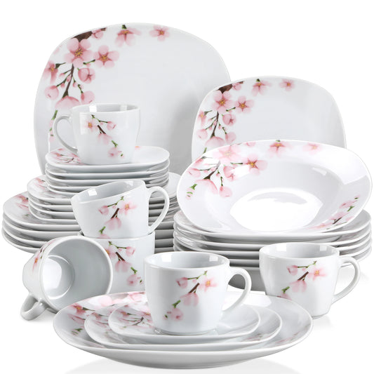 MALACASA 30-Piece Porcelain Dinnerware Set Floral Dinnerware Service For 6