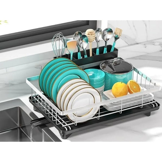 NBVCX Carcase Rustproof Dish Drying Rack With Utensil Holder