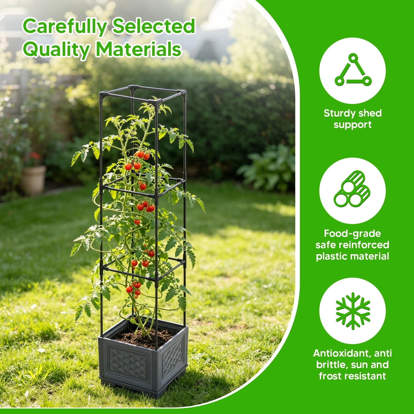 ALIILEE Three-Layer Self Planting Wheeled Garden Planter Box Trellis