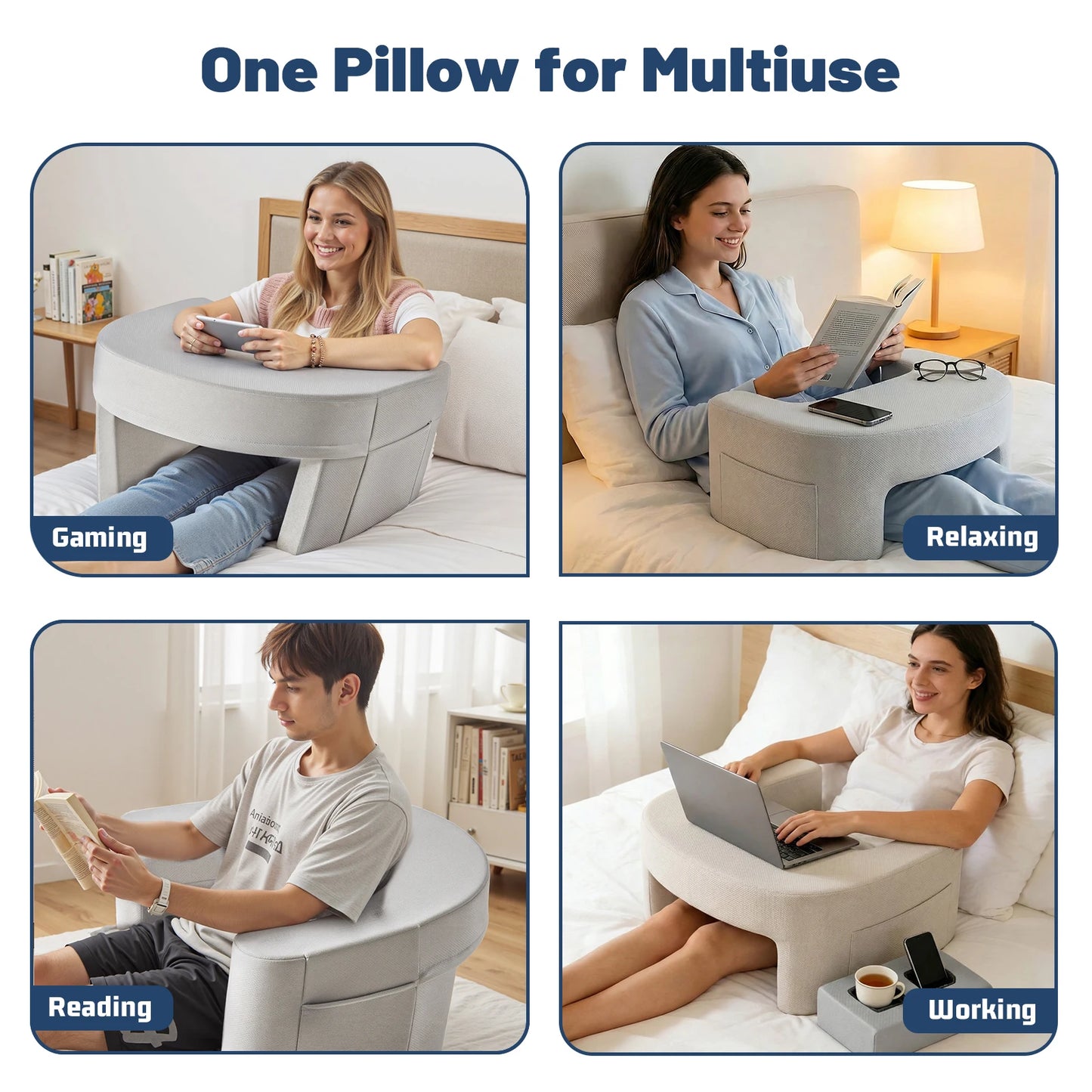 JHK Curved Memory Foam Reading Pillow With Washable Cover
