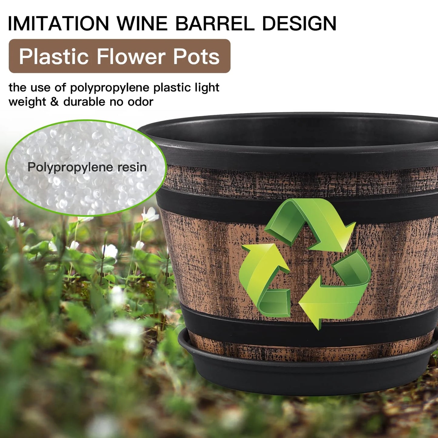 Whiskey Barrel Style Plastic Planters Set Of 4 With Drainage Holes