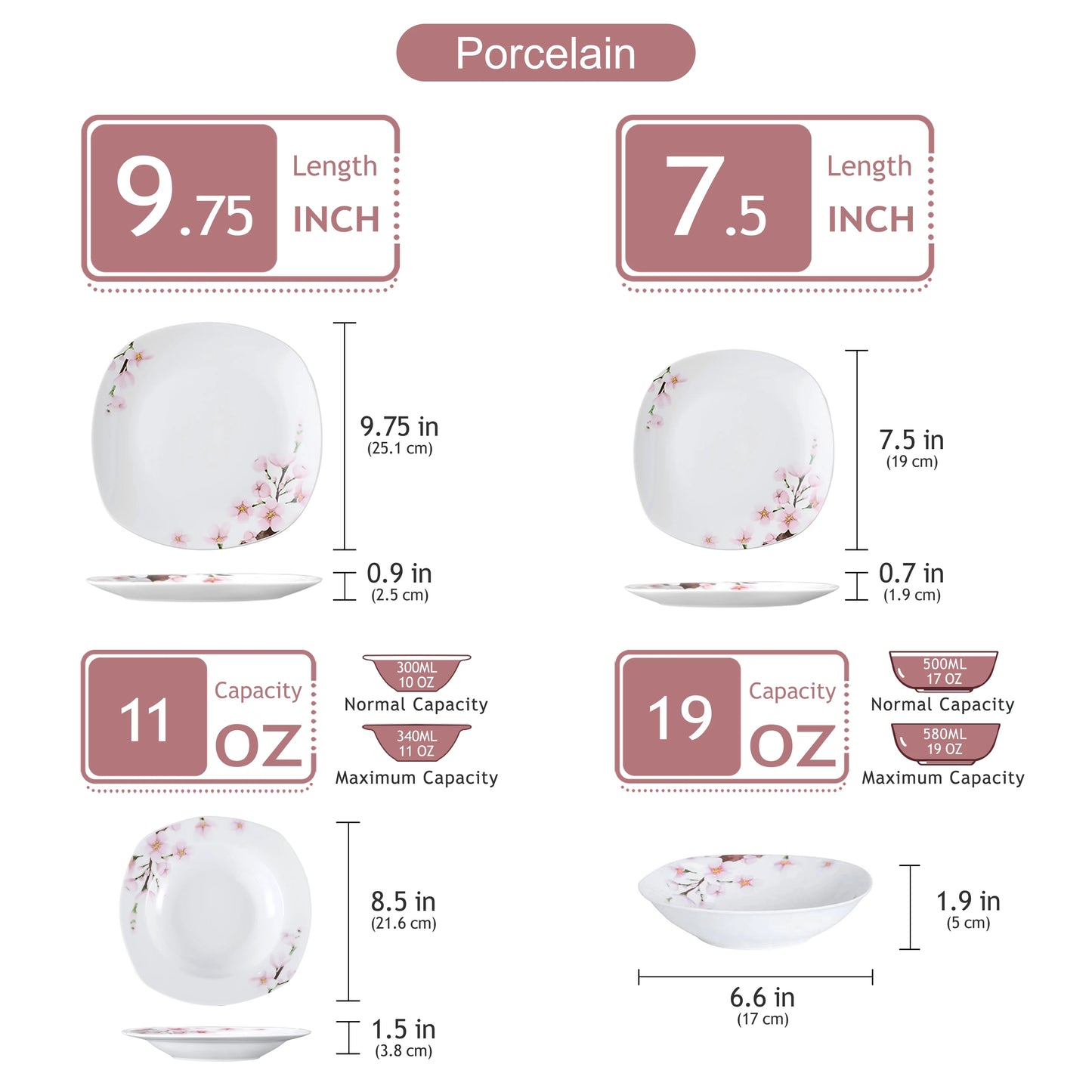 MALACASA 30-Piece Porcelain Dinnerware Set Floral Dinnerware Service For 6