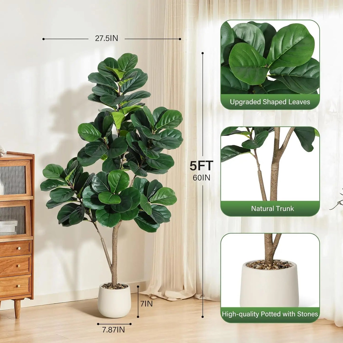 HiMISS Fiddle Leaf Fig Tree In Planter Artificial Realistic