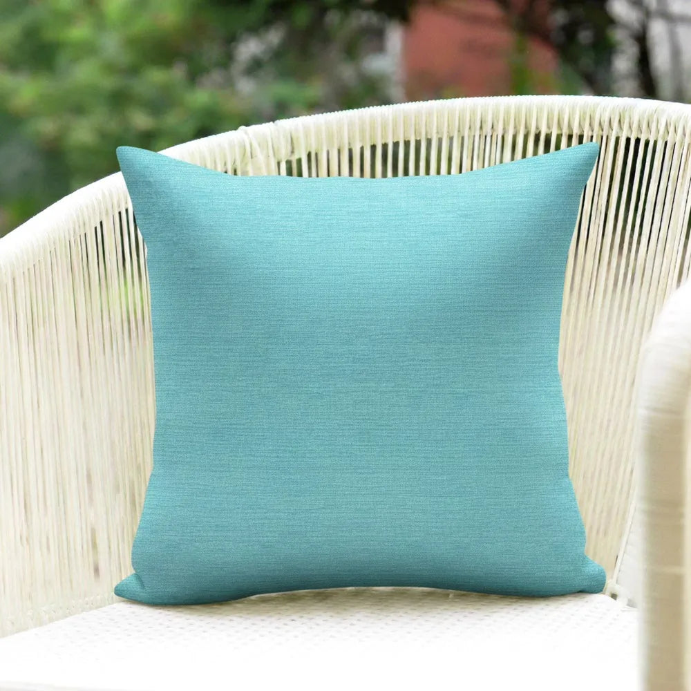 Solid Aqua Blue Textured Outdoor Square Throw Pillow
