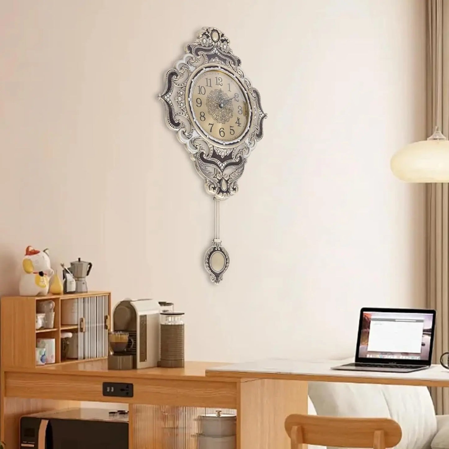 Retro Pendulum Wall Clock European Style Metal Silent Clock