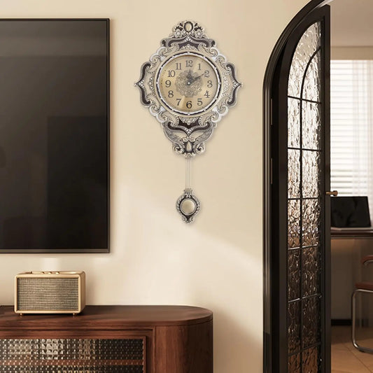 Retro Pendulum Wall Clock European Style Metal Silent Clock