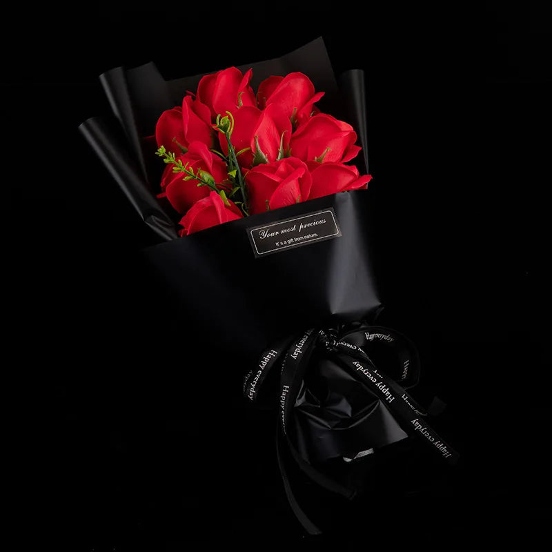 9 Heads Soap Flower Rose Bouquet Artificial Roses For Christmas
