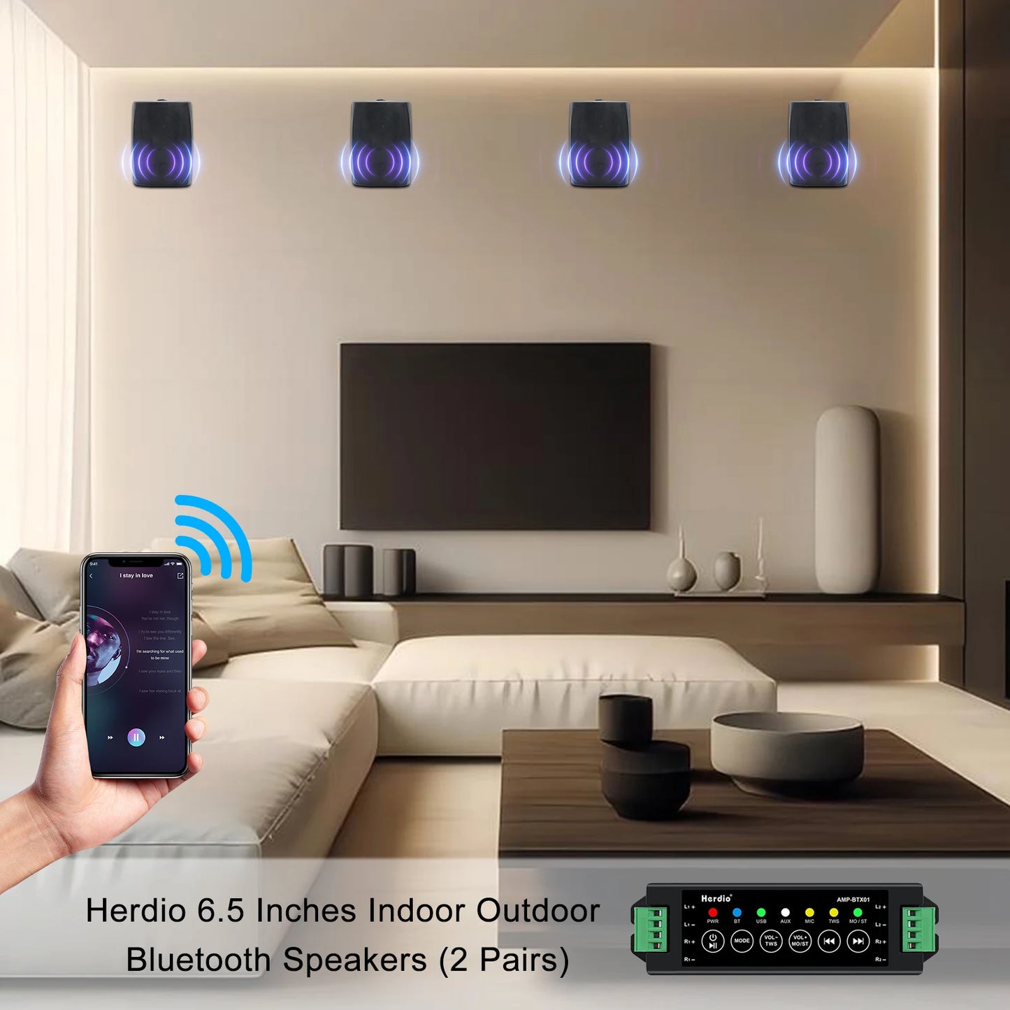 Herdio Outdoor Bluetooth Speakers 800W With Waterproof Amplifier Wall Mount