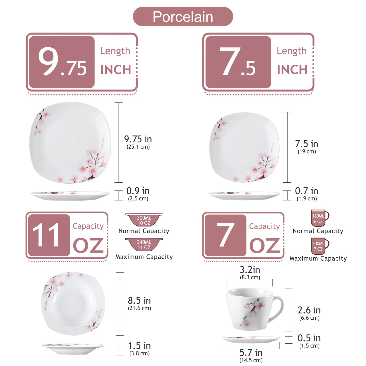 MALACASA 30-Piece Porcelain Dinnerware Set Floral Dinnerware Service For 6