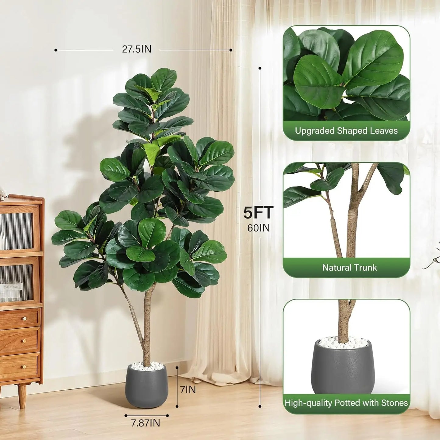 HiMISS Fiddle Leaf Fig Artificial Tree With White Planter Pot