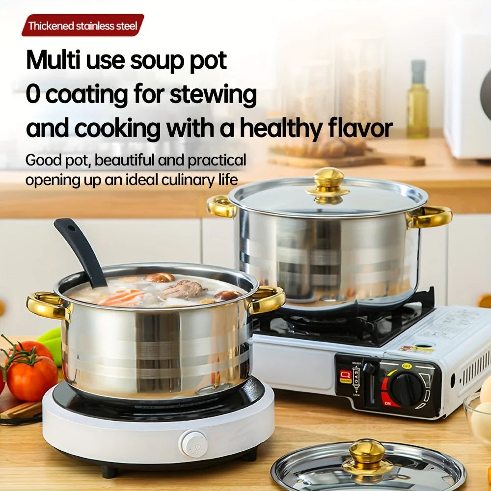 Golden Stainless Steel 5 Piece Cookware Set, Nonstick, All Stovetops