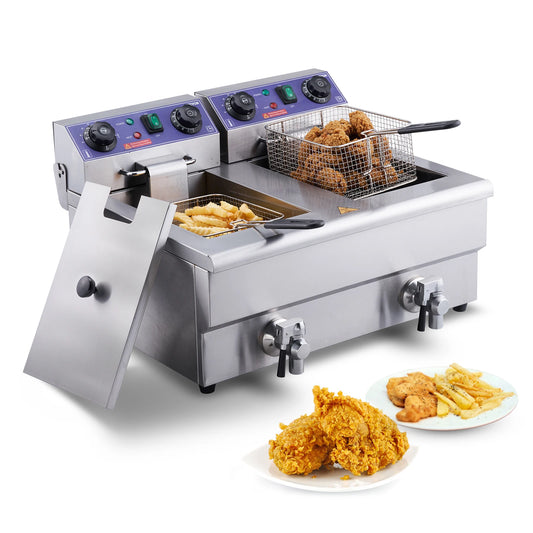 SucceBuy Twin Tank 12L Electric Deep Fryer Commercial Countertop