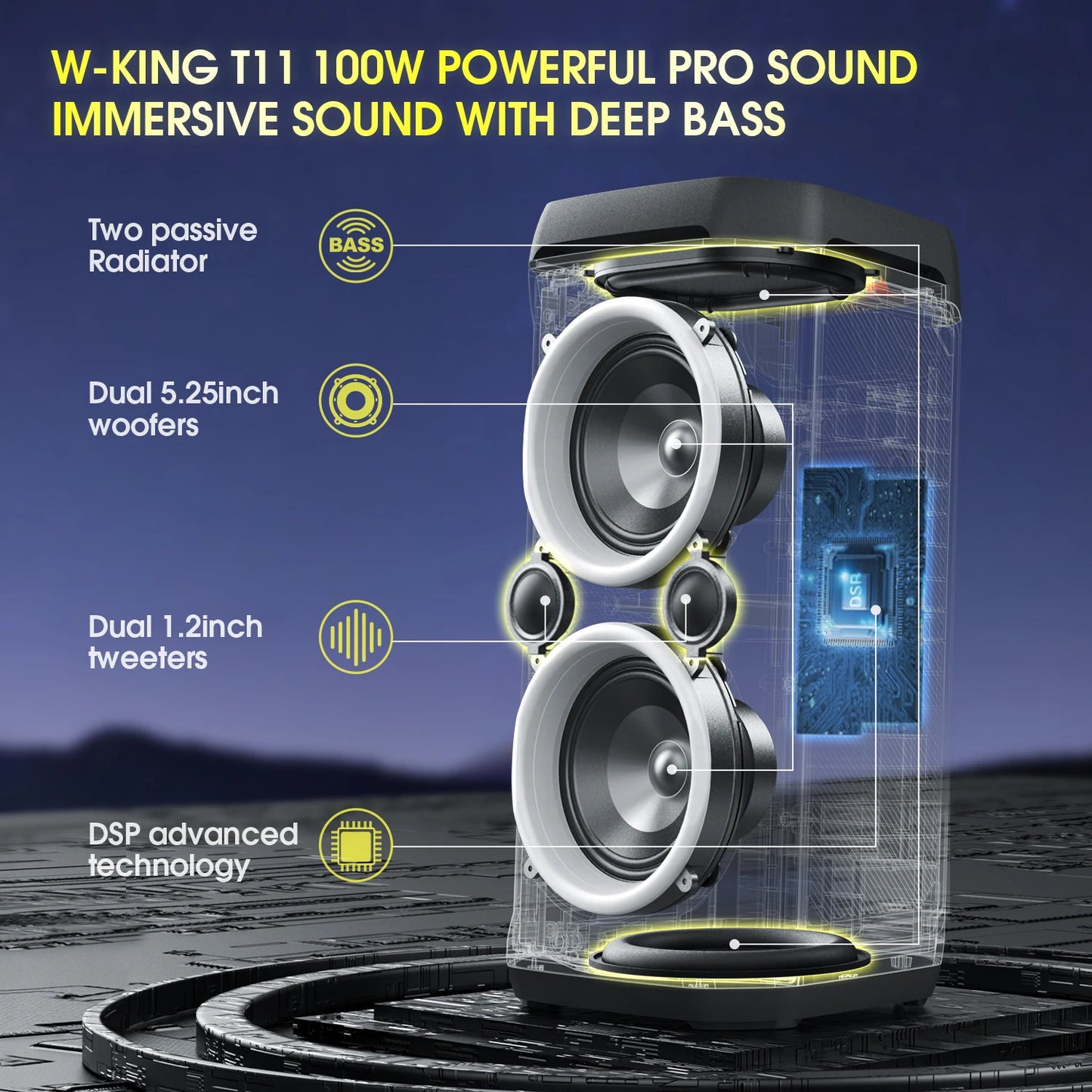 W-King T11 100W Bluetooth Speaker IPX6 Waterproof Portable