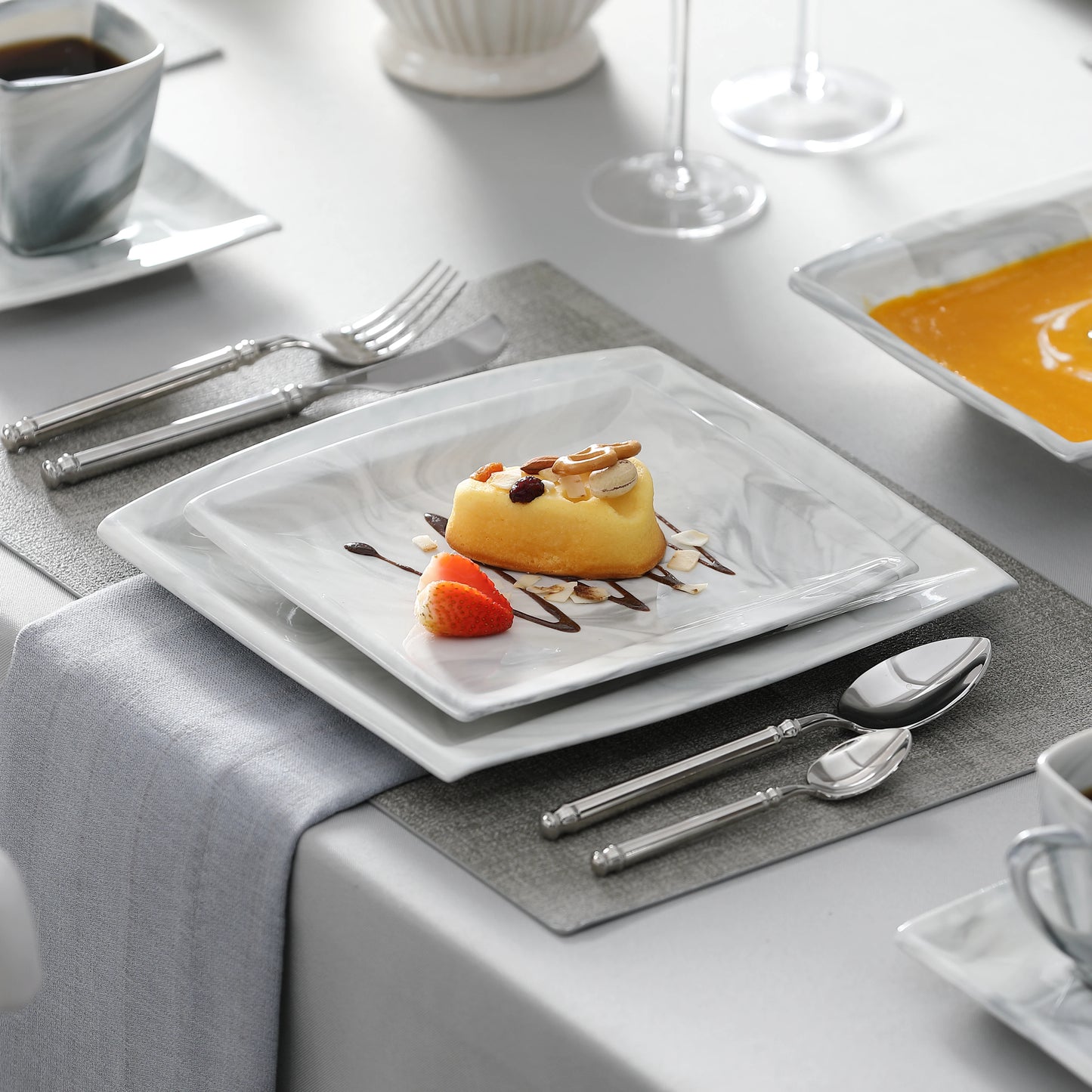 MALACASA Porcelain Dinnerware Set For 12 Service Plates Bowls