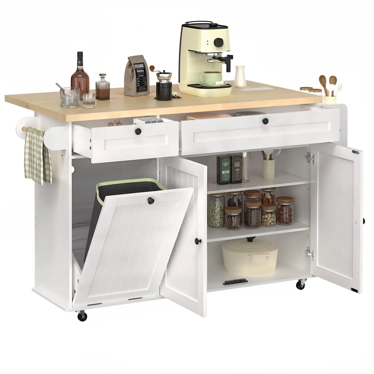 ONBRILL Drop-Leaf Mobile Kitchen Island With Power Outlet