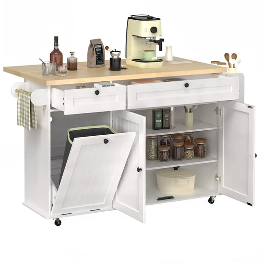 ONBRILL Drop-Leaf Mobile Kitchen Island With Power Outlet