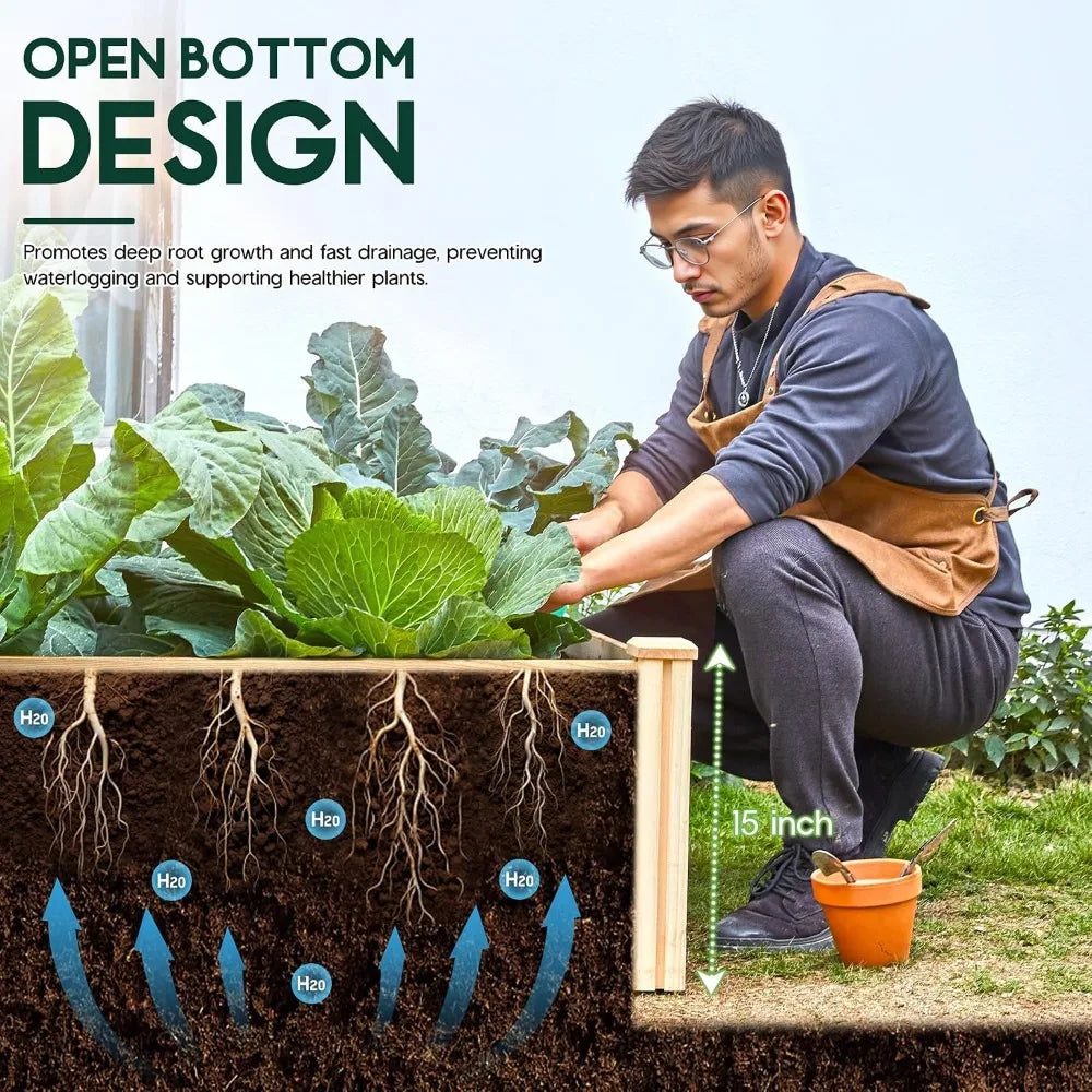 Durable Fir Wood Raised Garden Bed For Outdoor Gardening