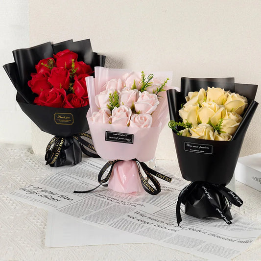 9 Heads Soap Flower Rose Bouquet Artificial Roses For Christmas