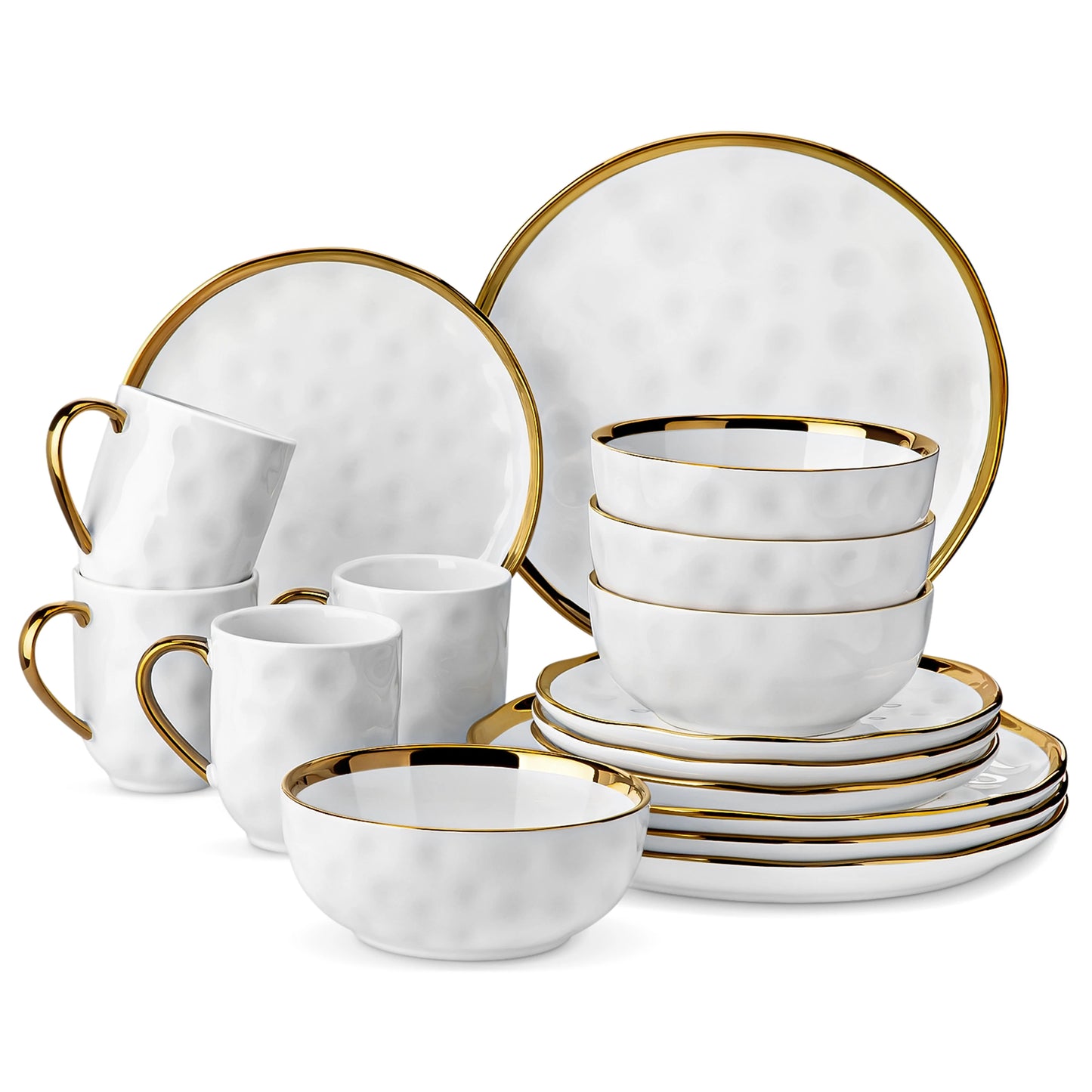 Malacasa White Gold Trim Handmade Stoneware Dinnerware Set