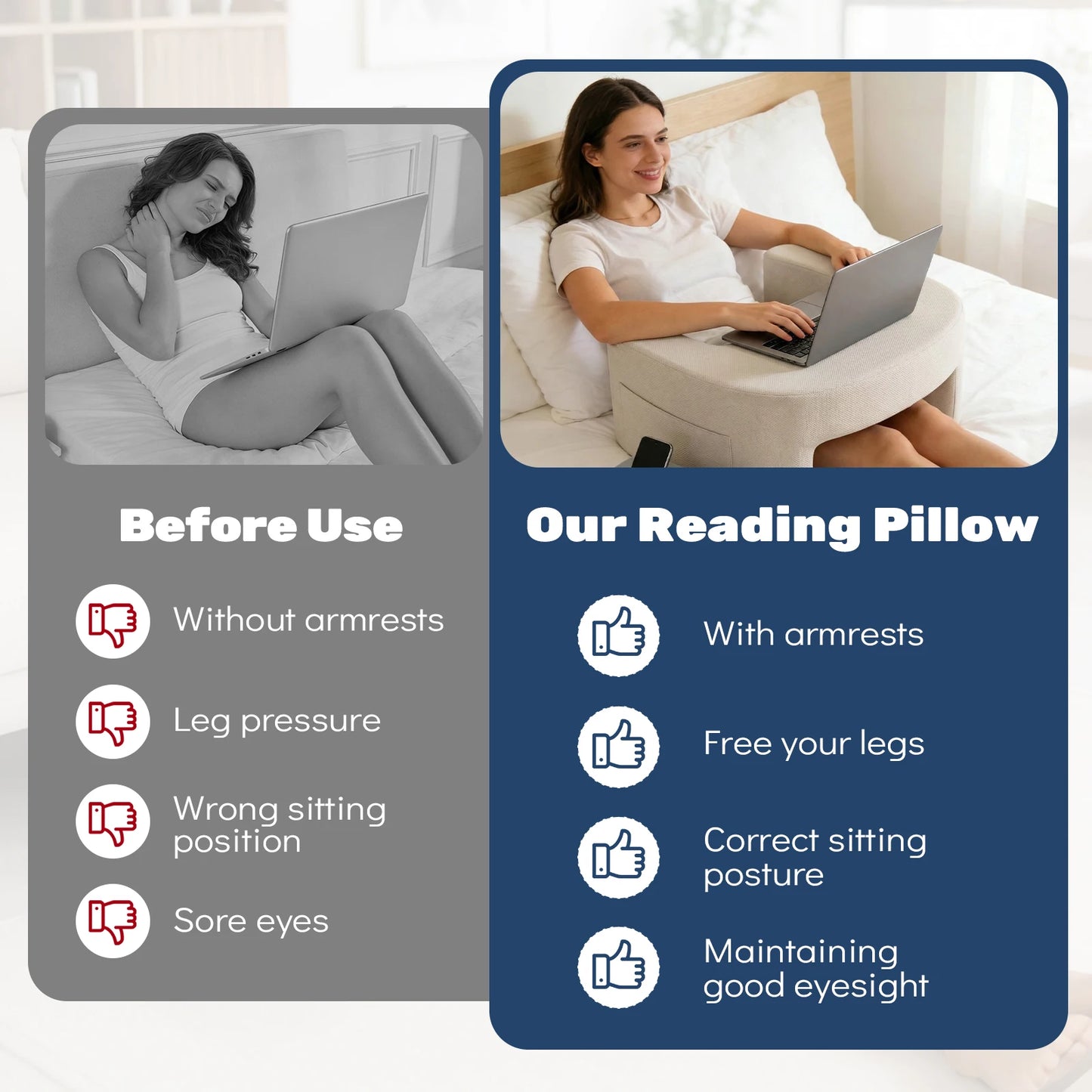 JHK Curved Memory Foam Reading Pillow With Washable Cover