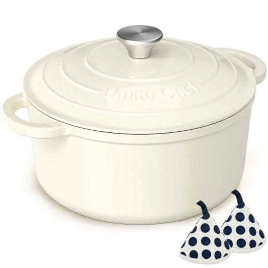 Enameled Cast Iron Dutch Oven With Lid And Cotton Potholders