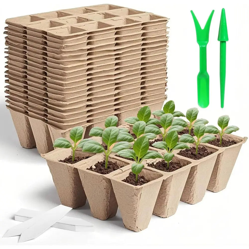 12-Cell Peat Pots Seed Starter Kit With Trays And Labels