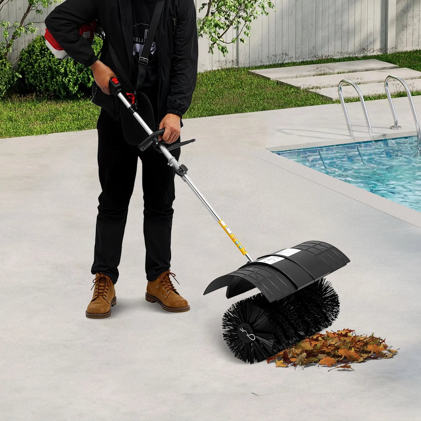 Bymaocar Gas Powered Walk Behind Lawn Sweeper 2 Stroke 2.3HP
