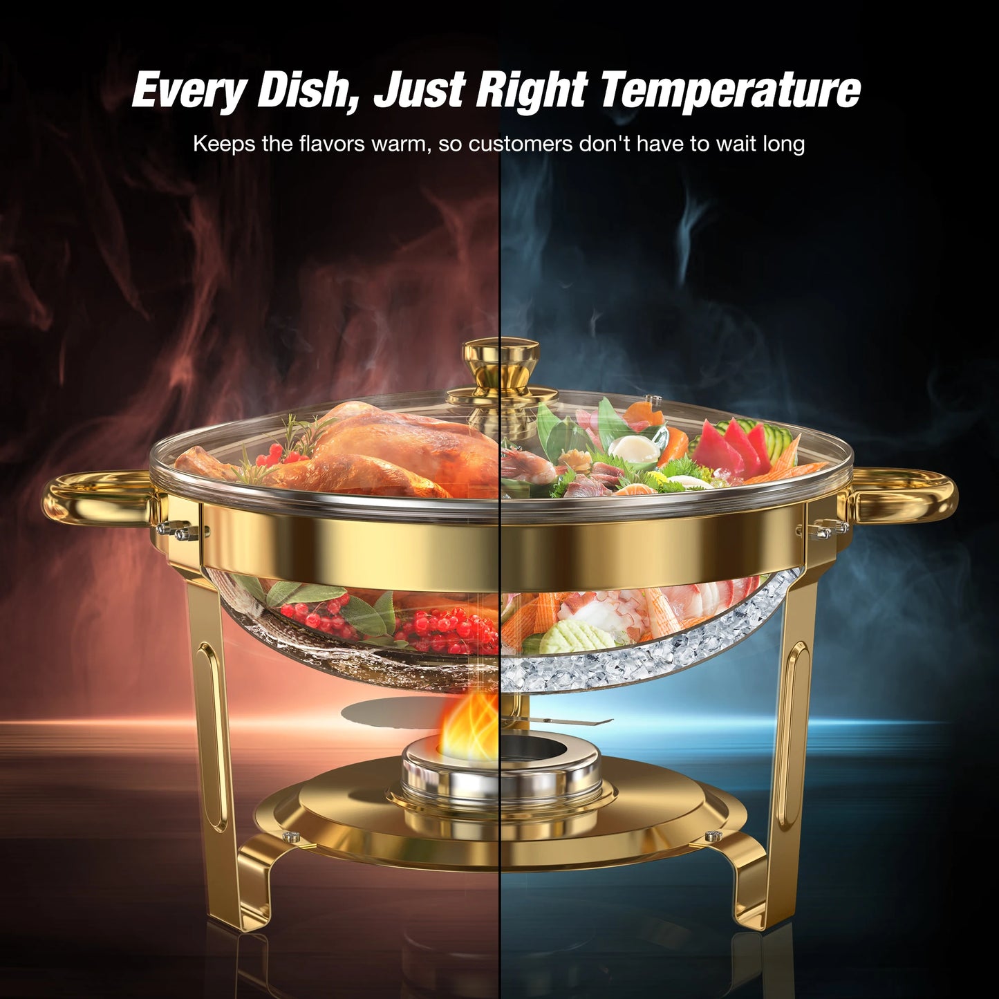 Round Stainless Steel Chafing Dishes Set For Buffets