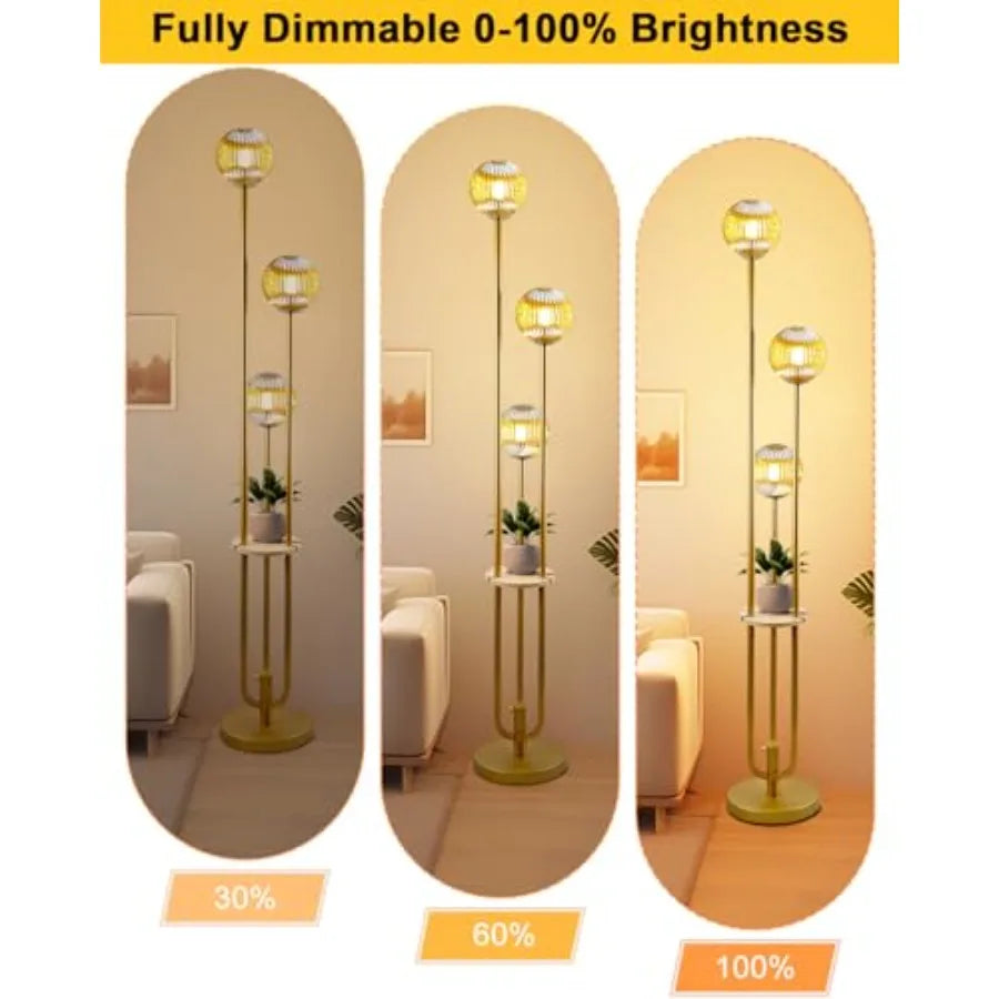 Glass Floor Lamp With Shelf Dimmable Mid Century Modern Gold