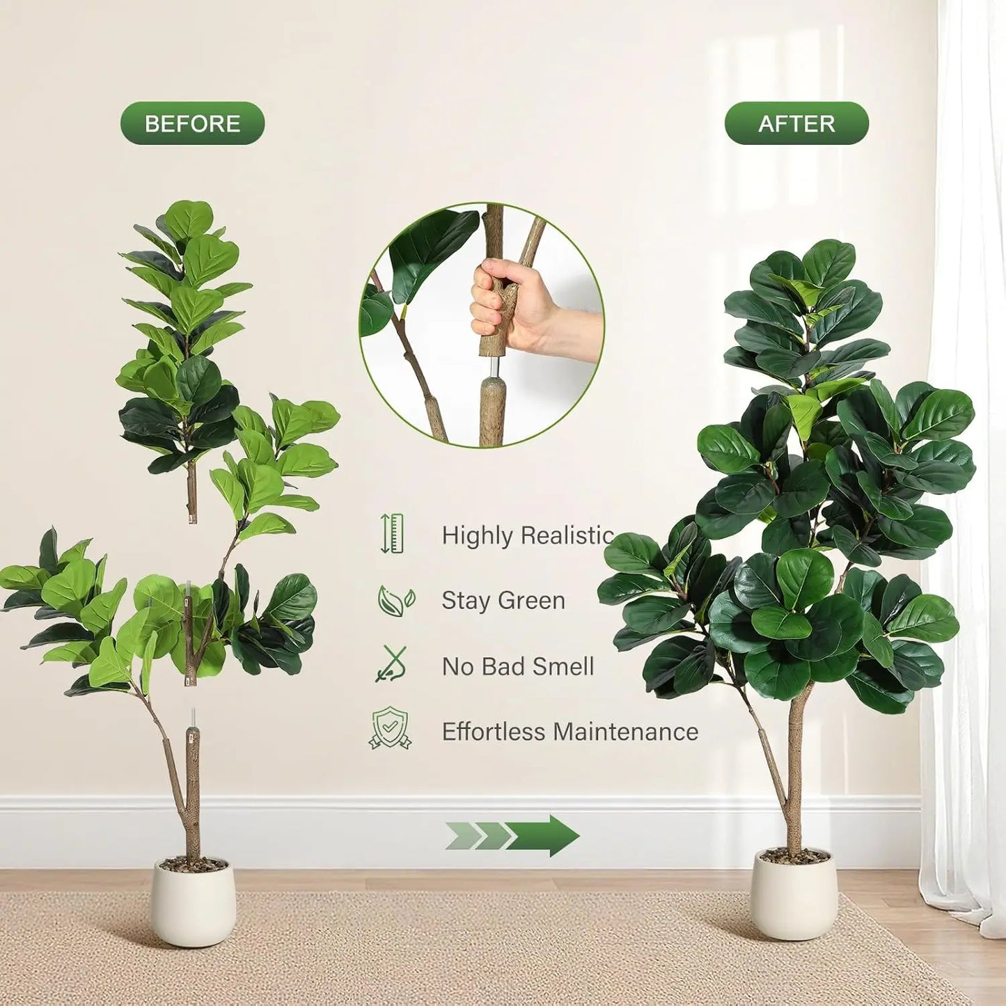 HiMISS Fiddle Leaf Fig Tree In Planter Artificial Realistic
