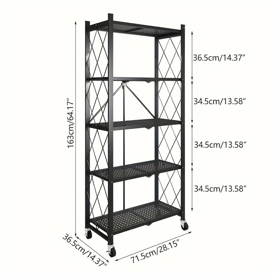 Heavy-Duty Foldable Metal Storage Rack With Wheels for Movable Organization
