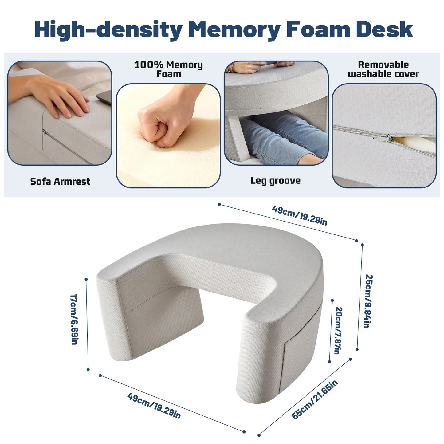 JHK Curved Memory Foam Reading Pillow With Washable Cover