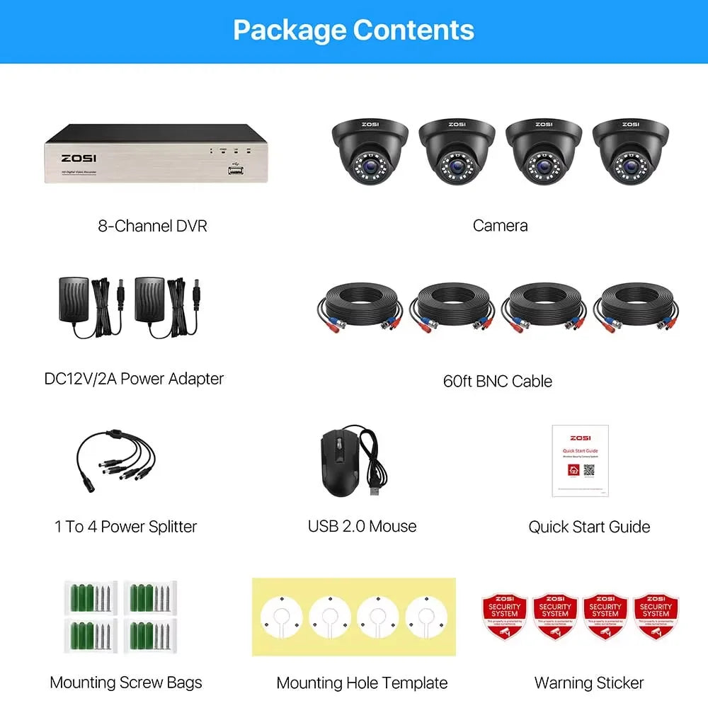 ZOSI 8-Channel H265 5MP Lite DVR System With 4 Cameras