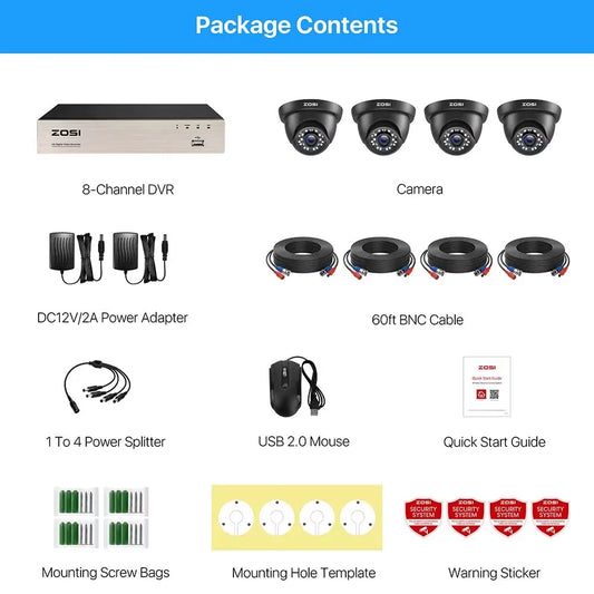 ZOSI 8-Channel H265 5MP Lite DVR System With 4 Cameras