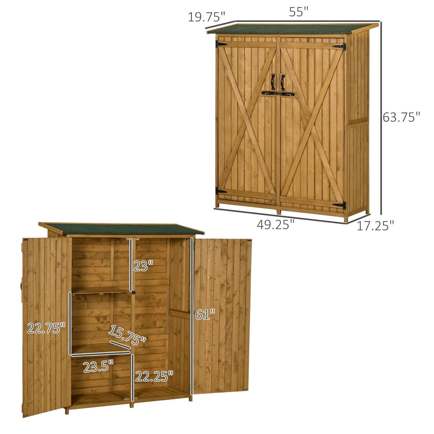 Outsunny Wooden Waterproof Garden Storage Shed With Asphalt Roof