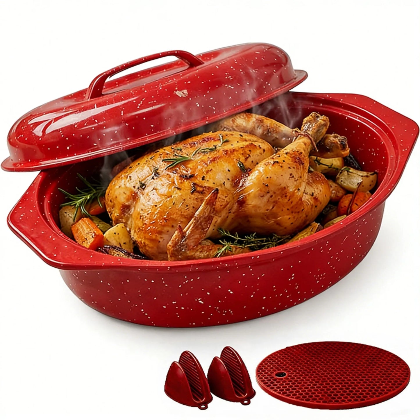 Oval Roaster With Lid In Enameled Steel, 7 Lb Capacity