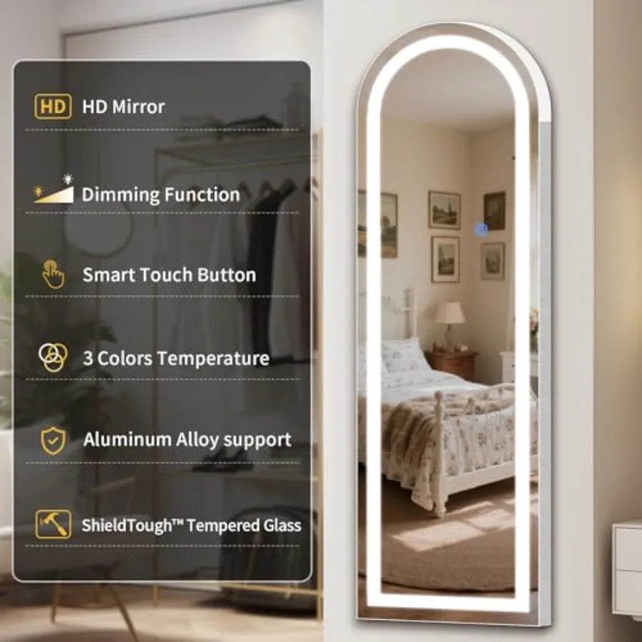 Full Length Standing Mirror With Dimmable 3 Color Led Lights