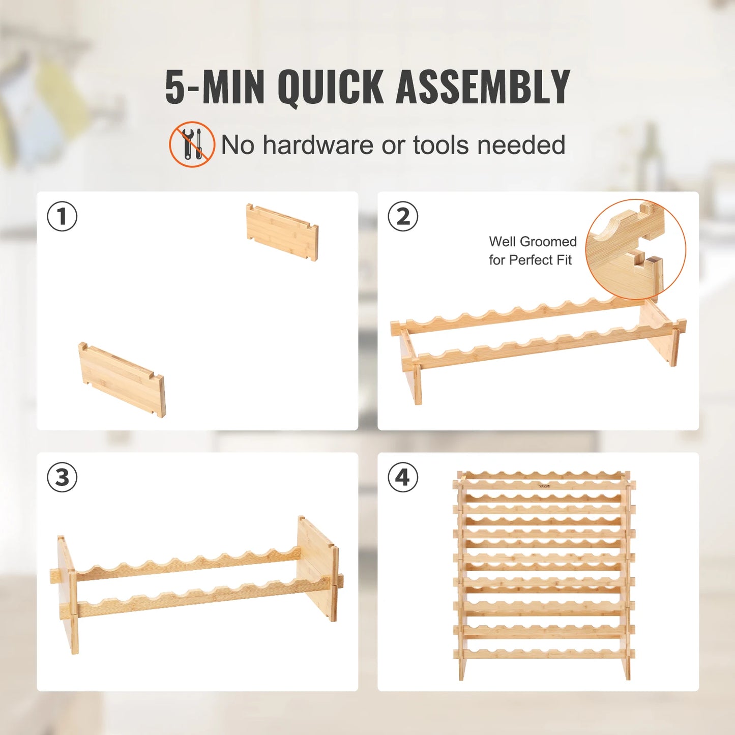 SucceBuy Bamboo Wine Rack 8-Tier Stackable Free Standing Storage