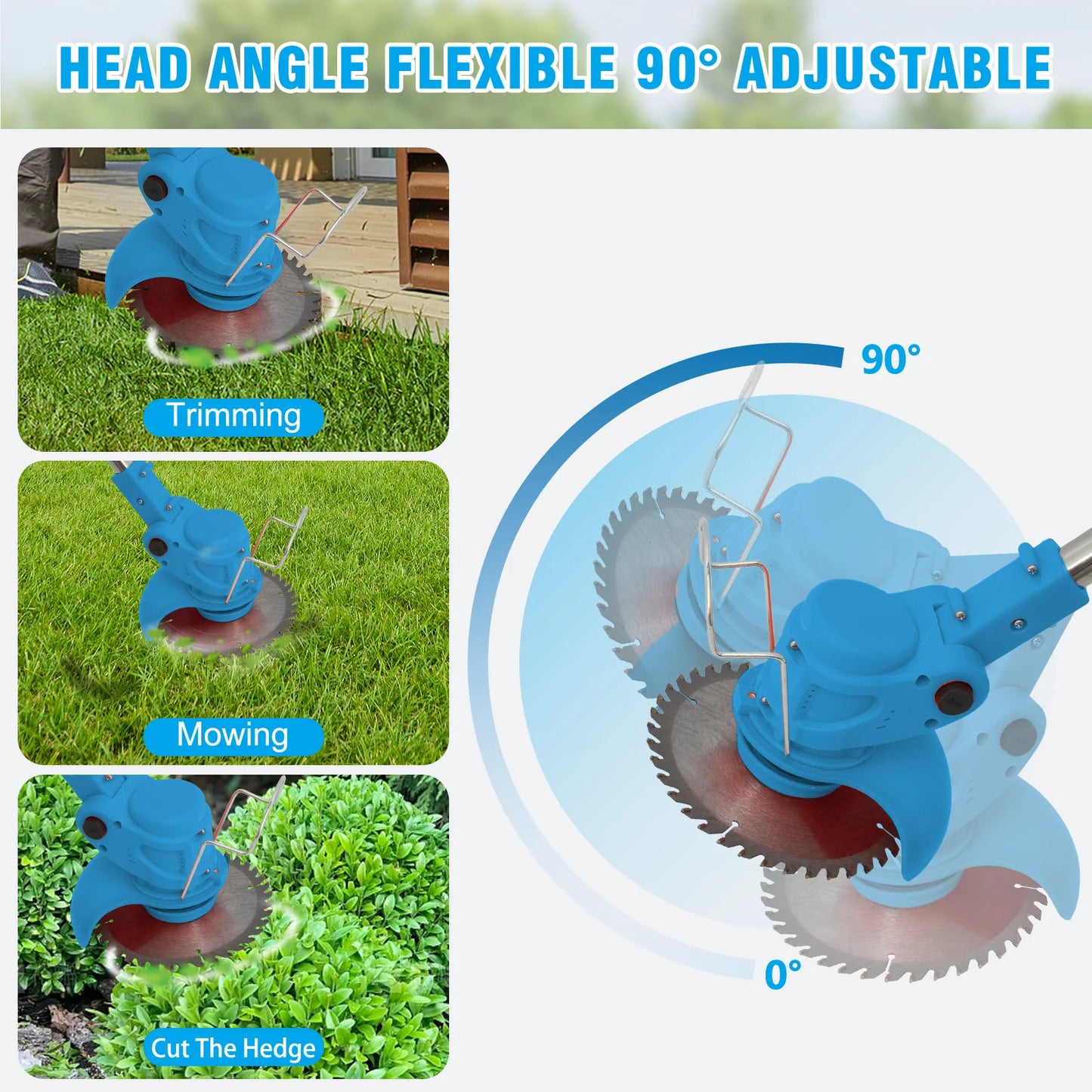21V Cordless 3-In-1 Lawn Mower Trimmer With Folding Handle