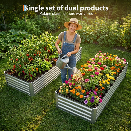 HiMISS 2 Pack Galvanized Steel Raised Garden Beds Outdoor