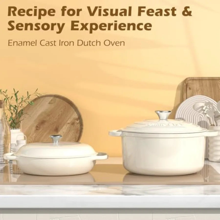 Enameled Cast Iron Dutch Oven With Lid And Cotton Potholders