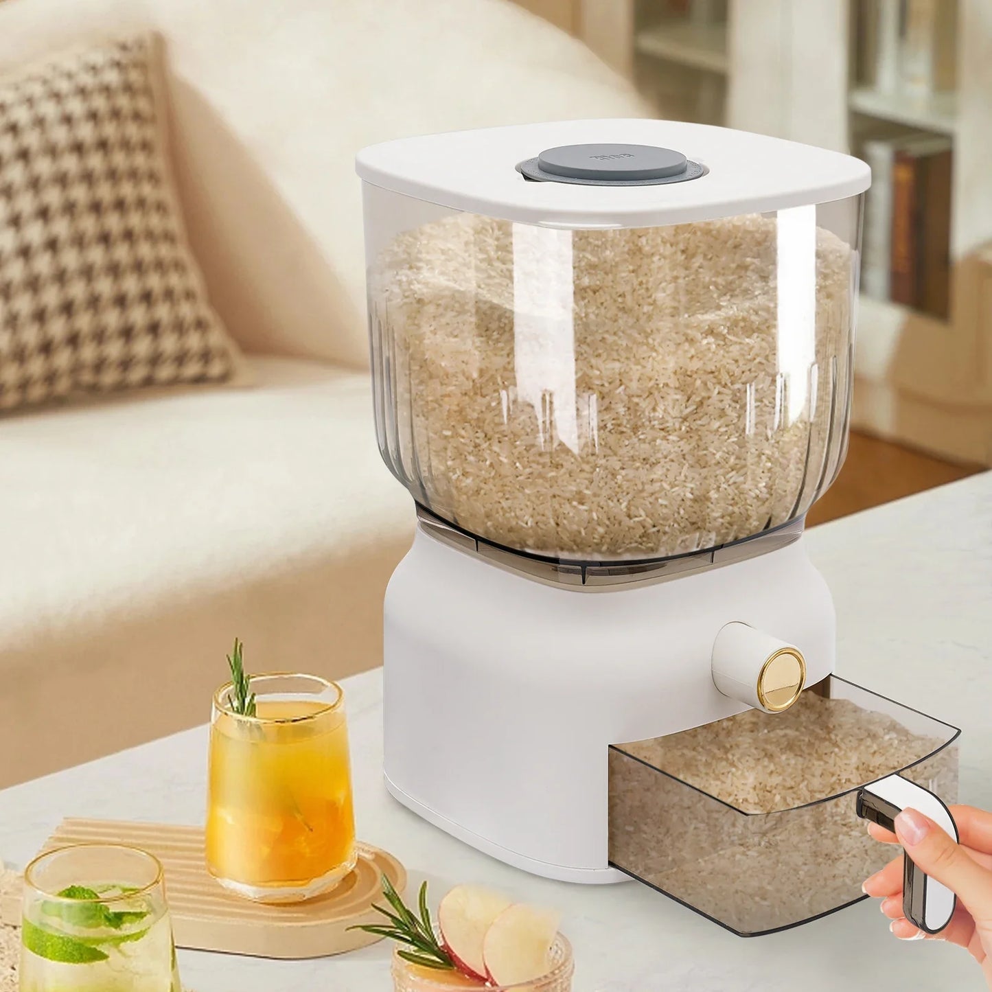 Large Rice Dispenser And Sealed Grain Storage Container For Kitchen
