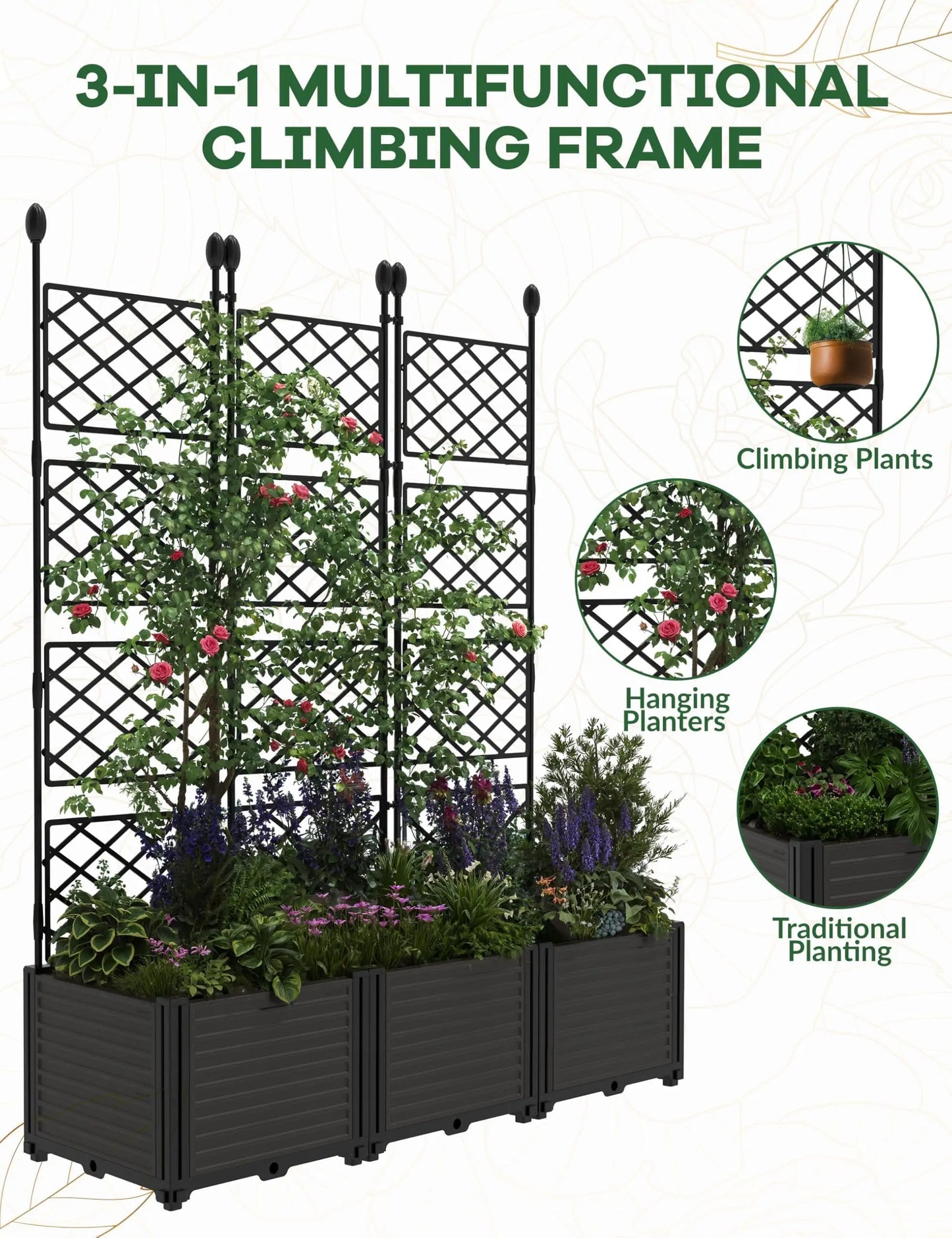 HiMISS Planter Box With Trellis For Climbing Plants And Vines