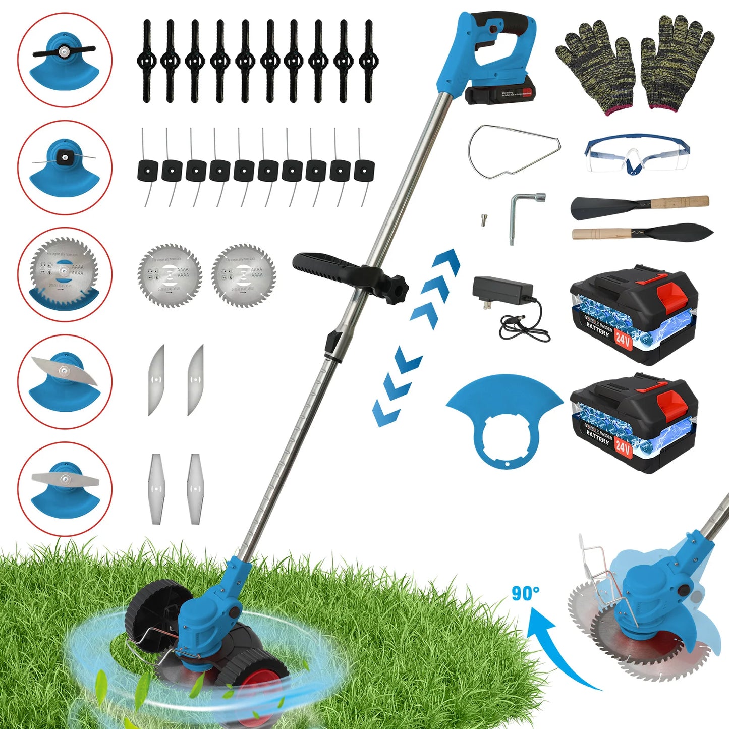 21V Cordless Grass Trimmer 3in1 Edger Mower With Batteries