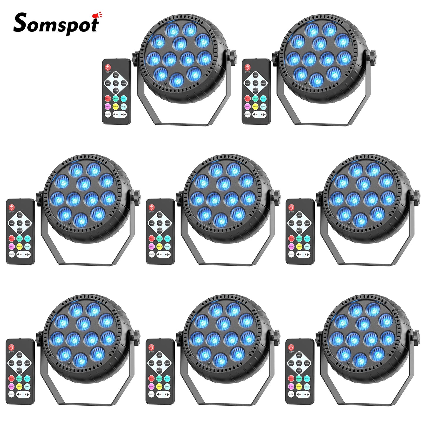 Somspot 8 Pieces Mini RGB LED Par Lights With Remote