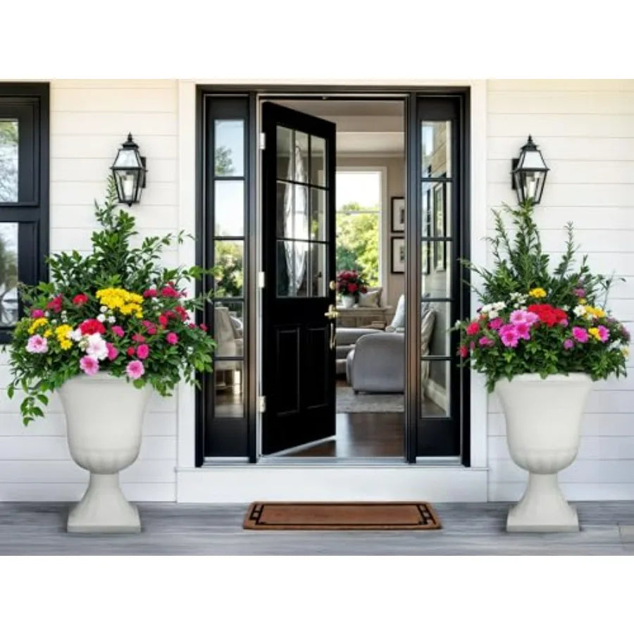 Outdoor Plastic Urn Planters Set of 2 Porch and Patio