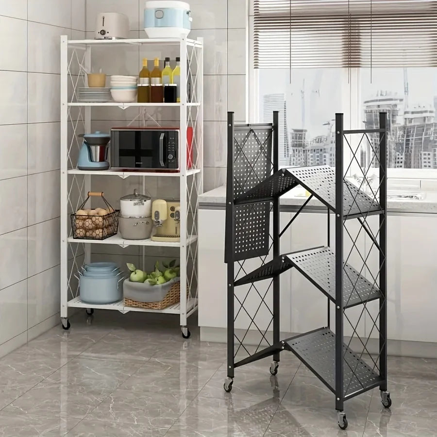 Heavy-Duty Foldable Metal Storage Rack With Wheels for Movable Organization