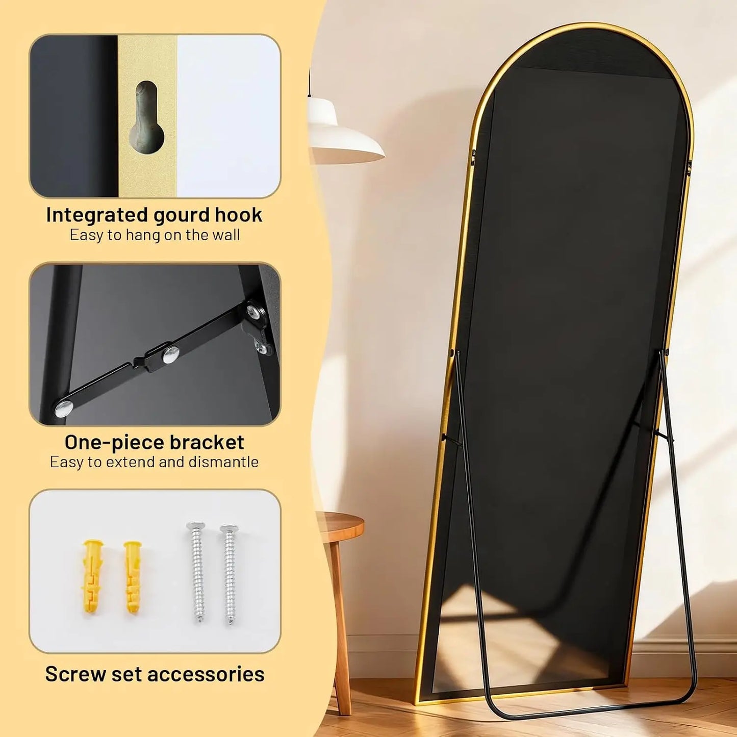 Modern Arched Full Length Wall Mirror By Gold Finish Brand