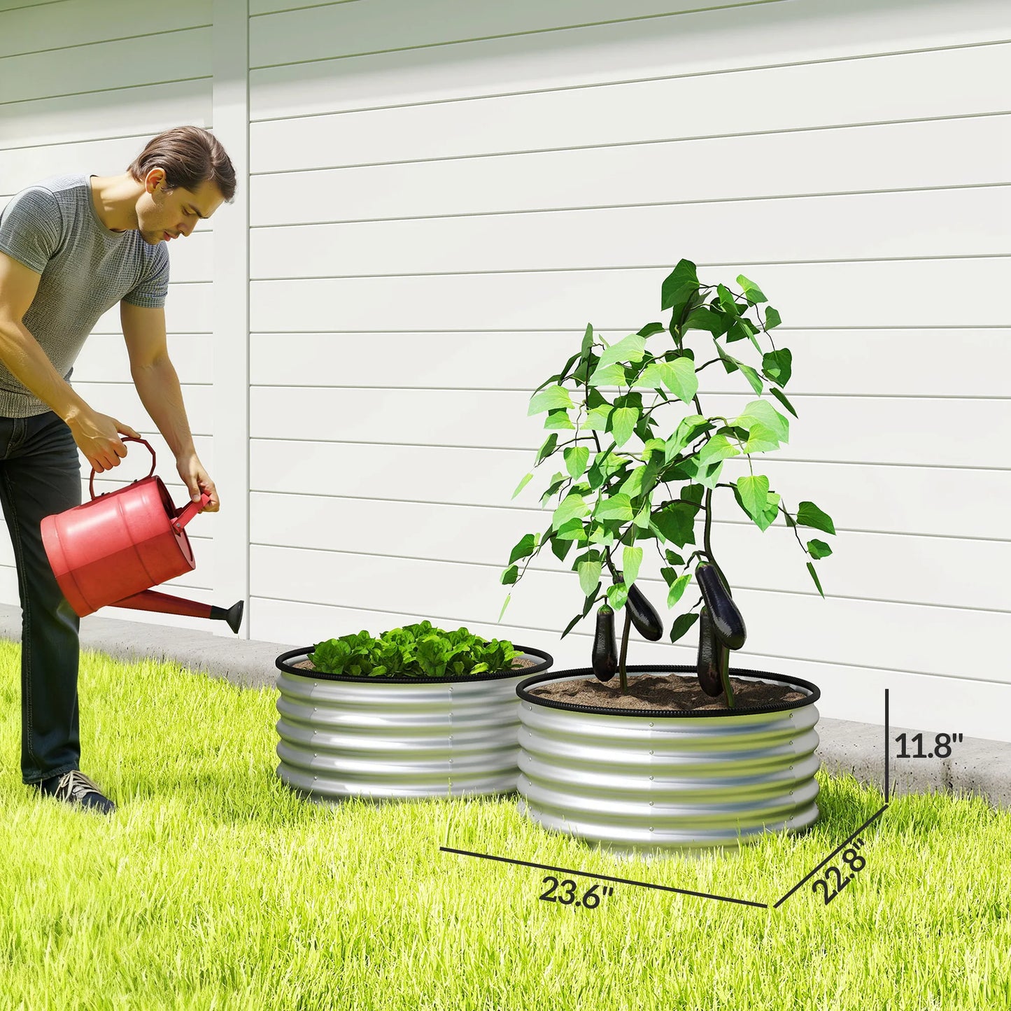 Raised Garden Bed Set Of 2 Galvanized Planter Boxes